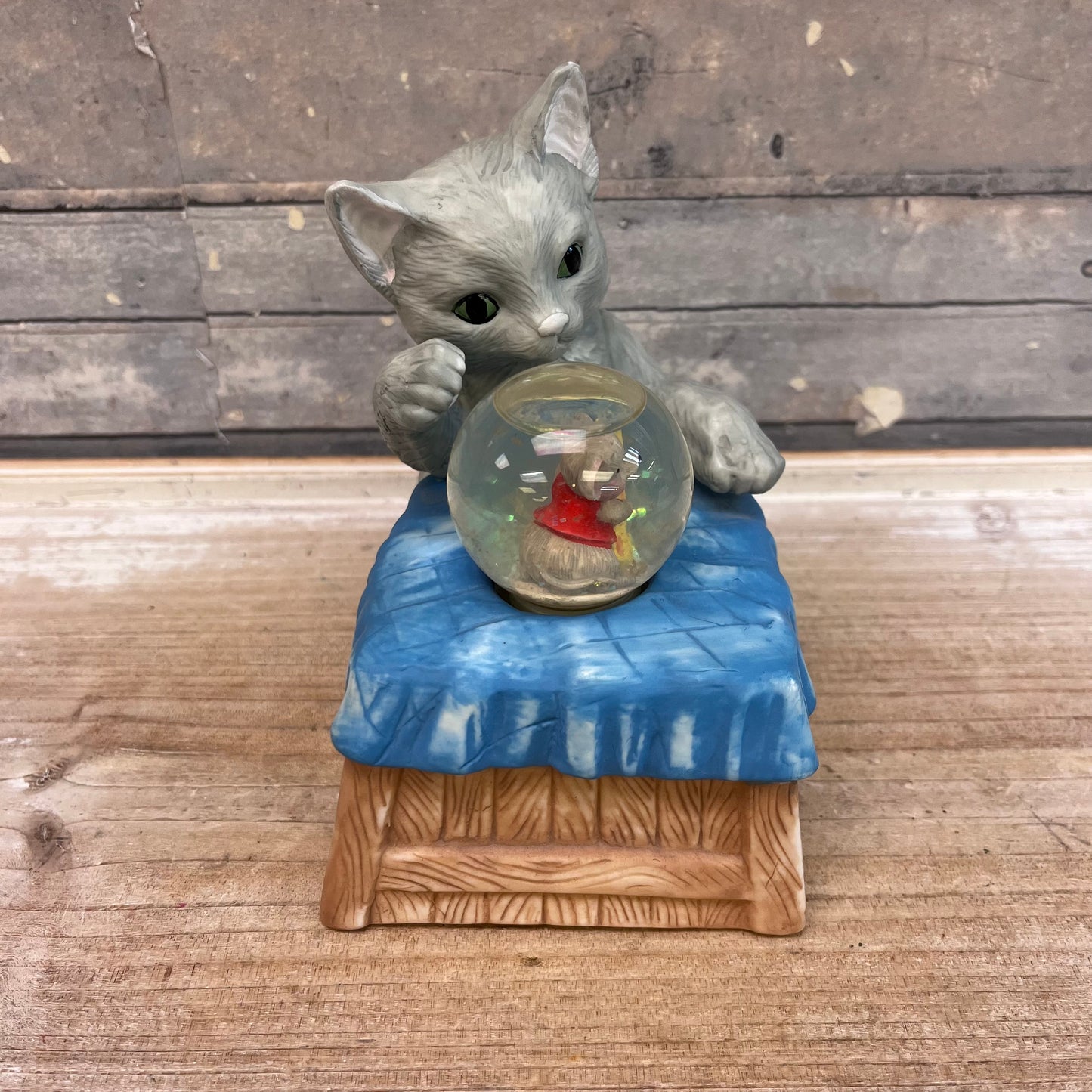 Cat and Mouse Porcelain Music Box with Water Globe