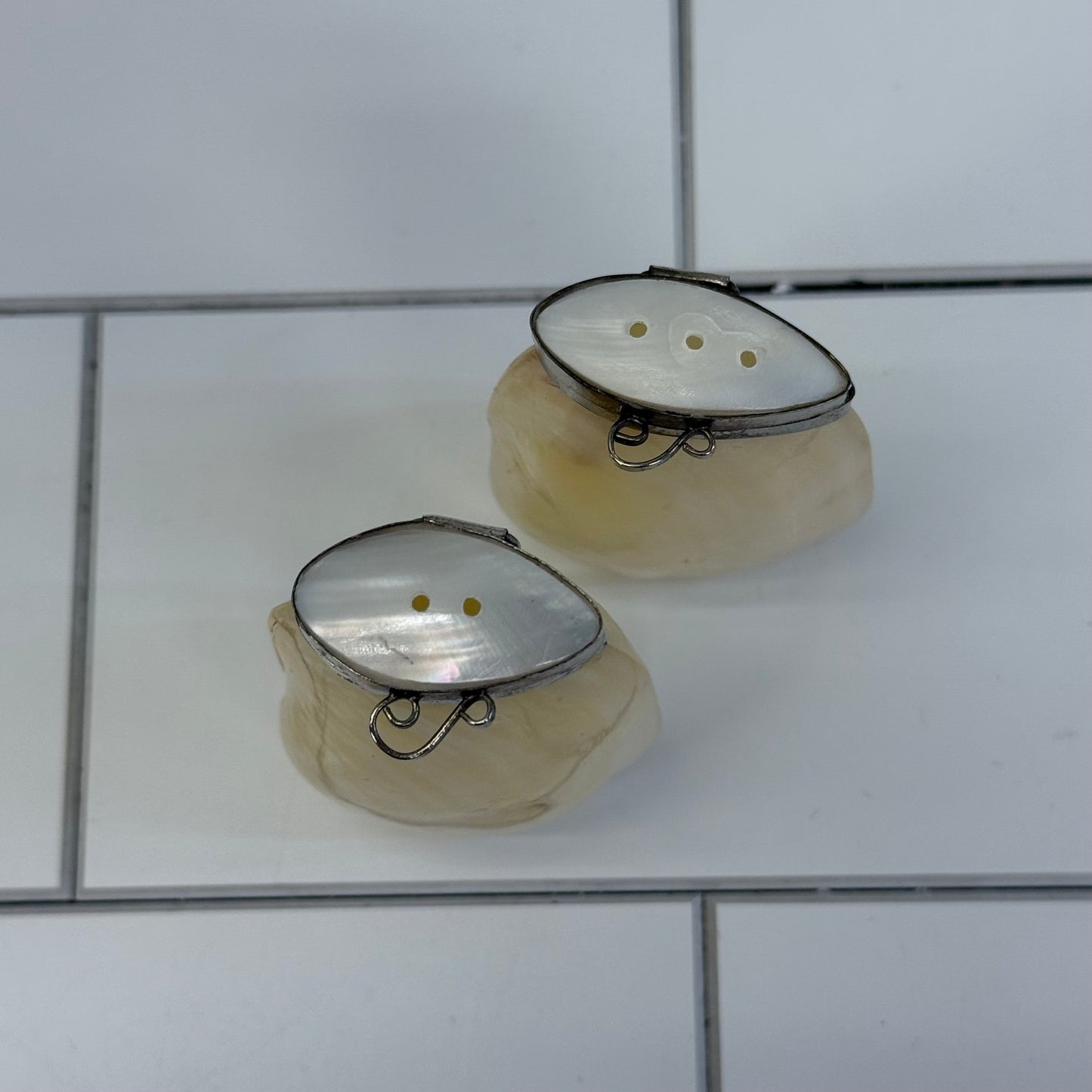 Two’s Company Salt & Pepper Set, Mother of Pearl Shell