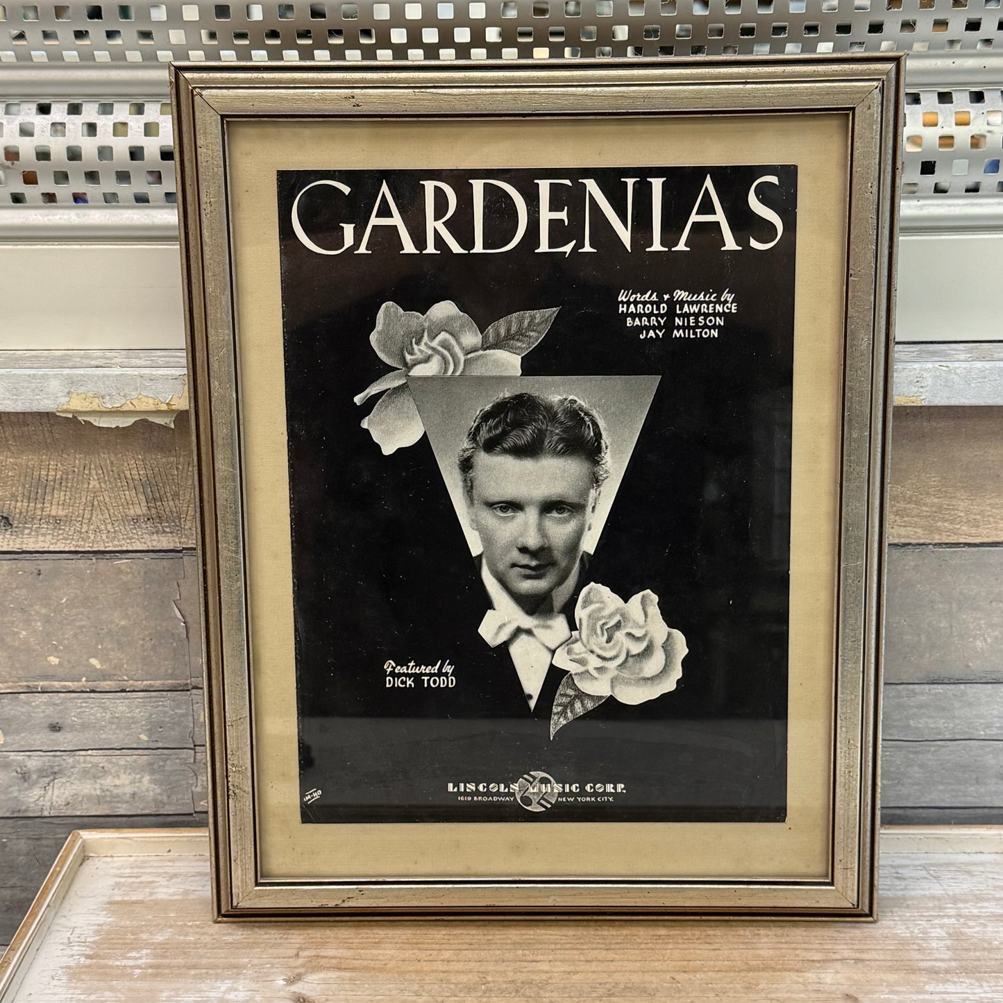 Lincoln Music Corp. Framed Gardenias Sheet Music, 1938