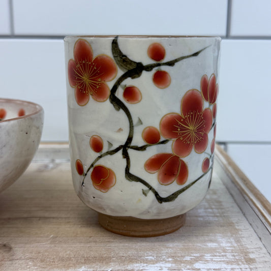 Japanese Kiyomizu-yaki Plum Blossom Bowls & Cups Set of 4