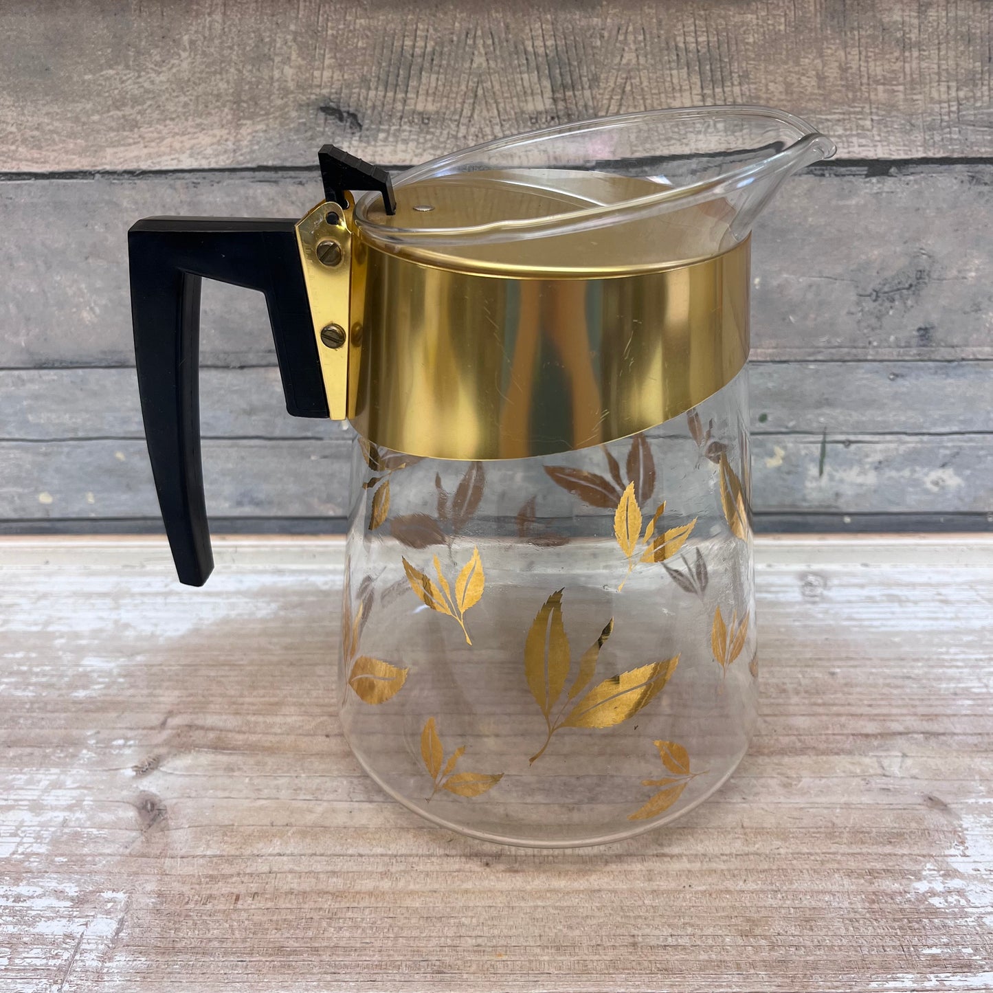 Douglas Flameproof Gold Leaves Lidded Coffee Pot with Strainer