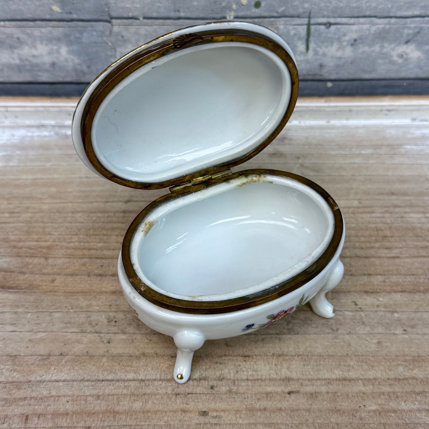 Napco Hand Painted Porcelain Footed Trinket Box