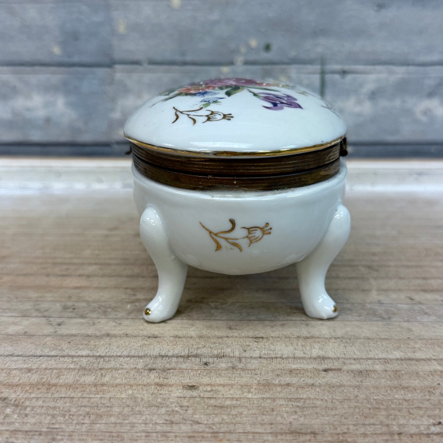 Napco Hand Painted Porcelain Footed Trinket Box