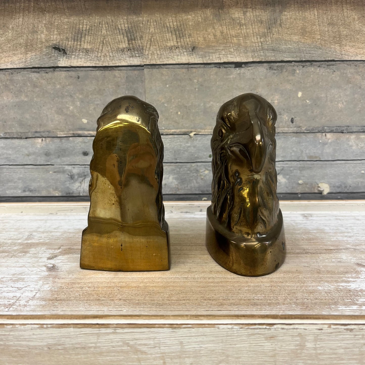 Vintage Brass Eagle Head Bookends, Set of 2