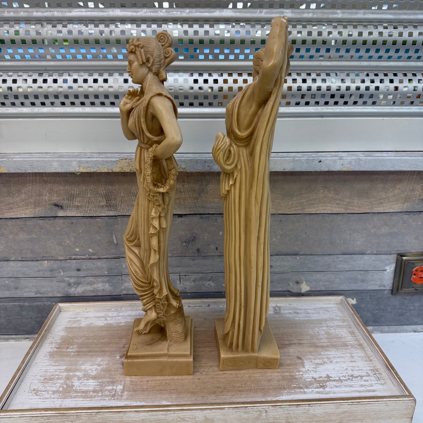Greek Goddess Resin Statues Signed, Set of 2
