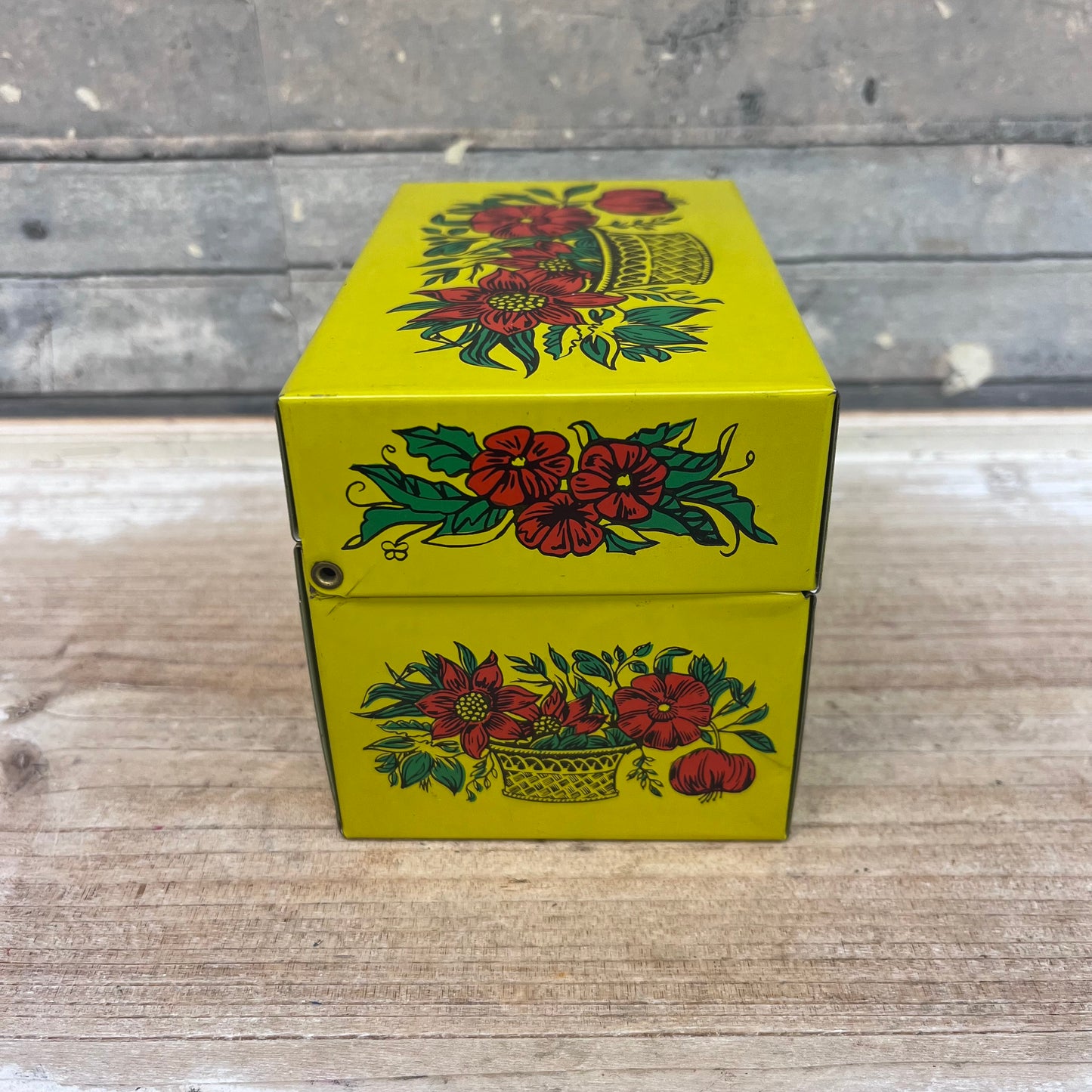 Syndicate Mfg. Co. Floral Tin Recipe Box, 1970s