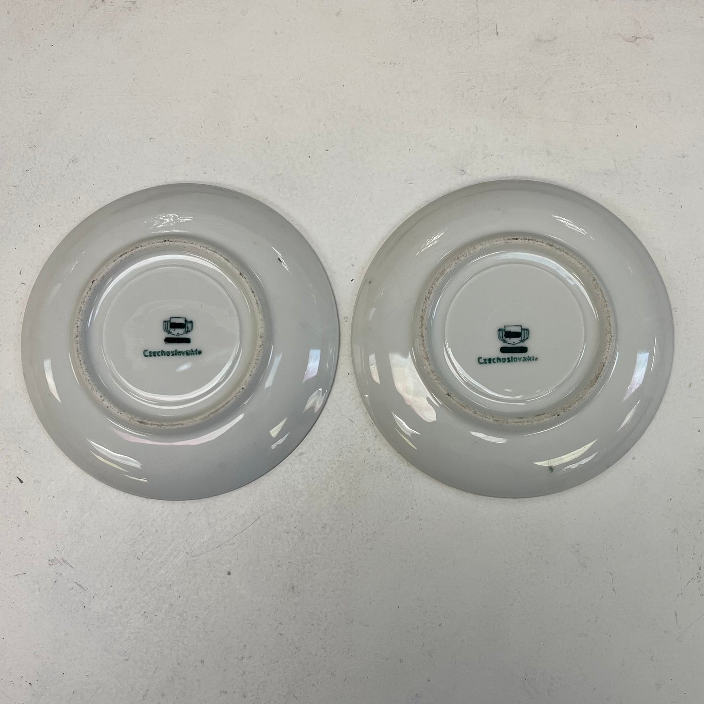 Czech Enameled Porcelain Cup & Saucer, Set of 2