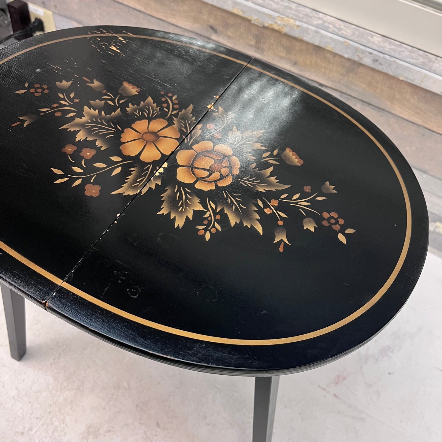 L. Hitchcock Floral Folding Wooden Accent Table