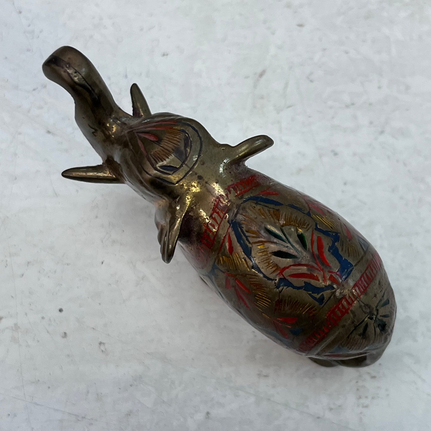 Brass Elephant Figurine, Hand Painted