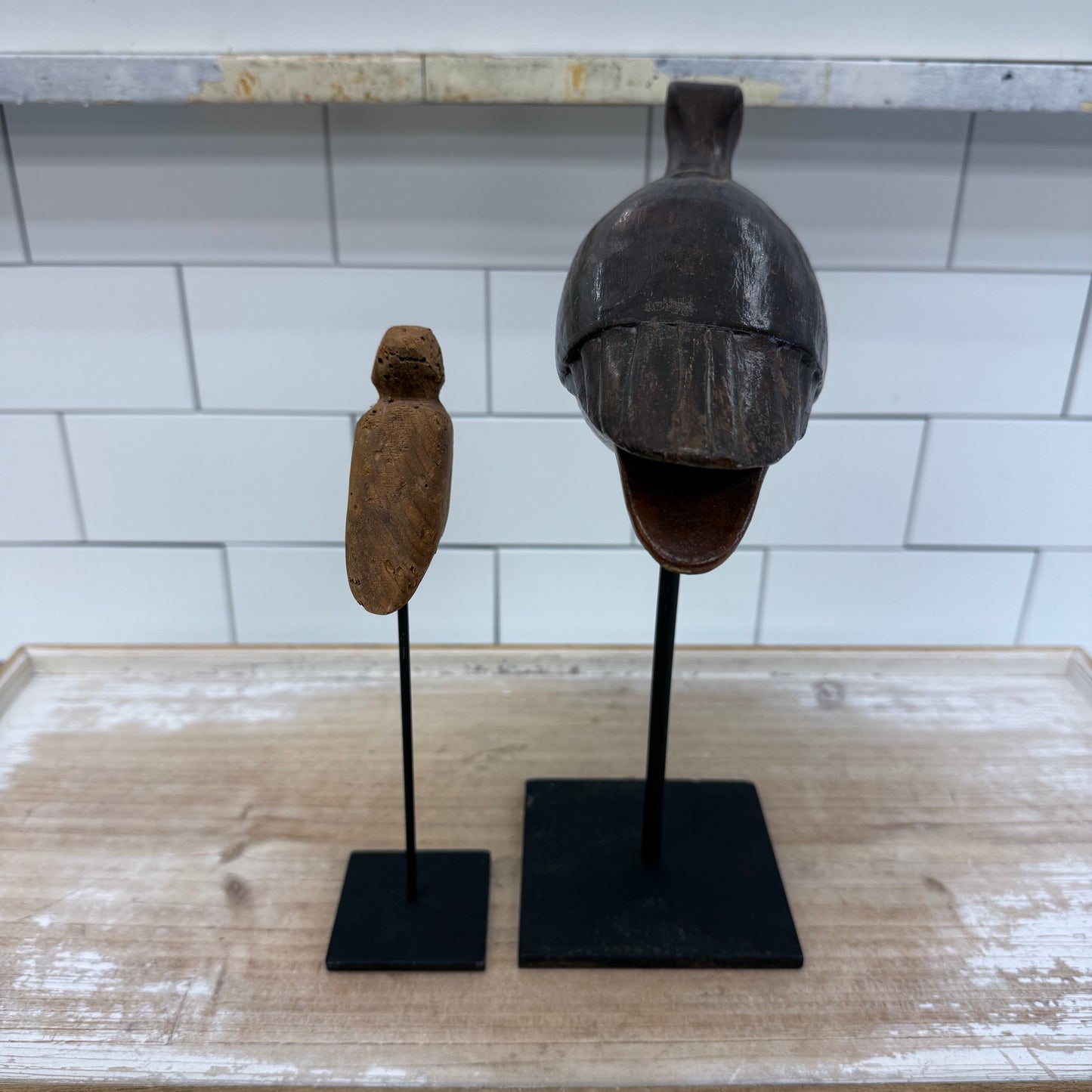 Wooden Curlew Bird Statues, Set of 2 Hand Carved