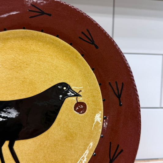 Joan Tatum Folk Art Pottery Plate Signed Bird Primitive Decor