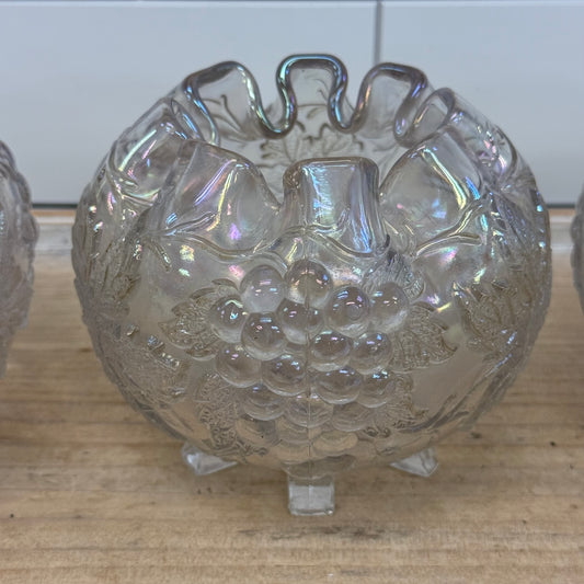 Dugan Grape Delight White Carnival Glass Bowls, Set of 3 c.1910s