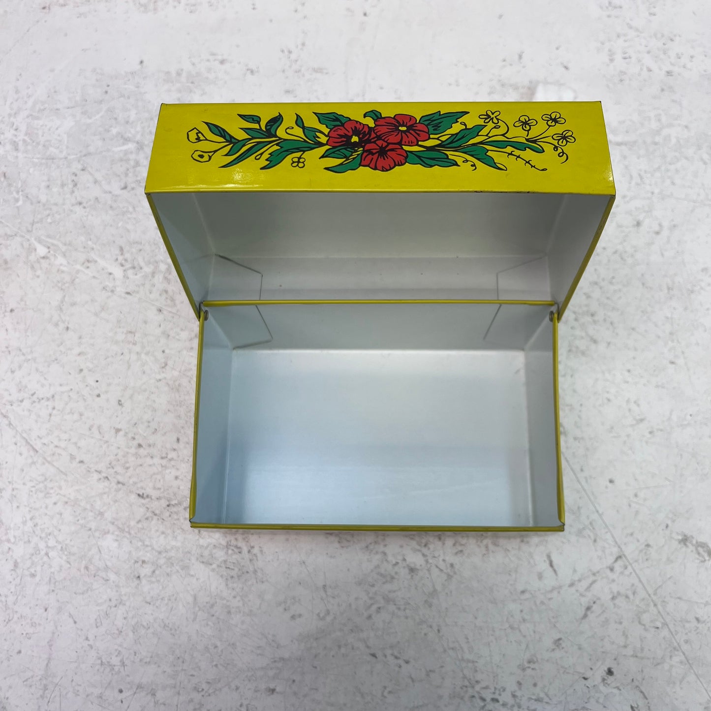 Syndicate Mfg. Co. Floral Tin Recipe Box, 1970s