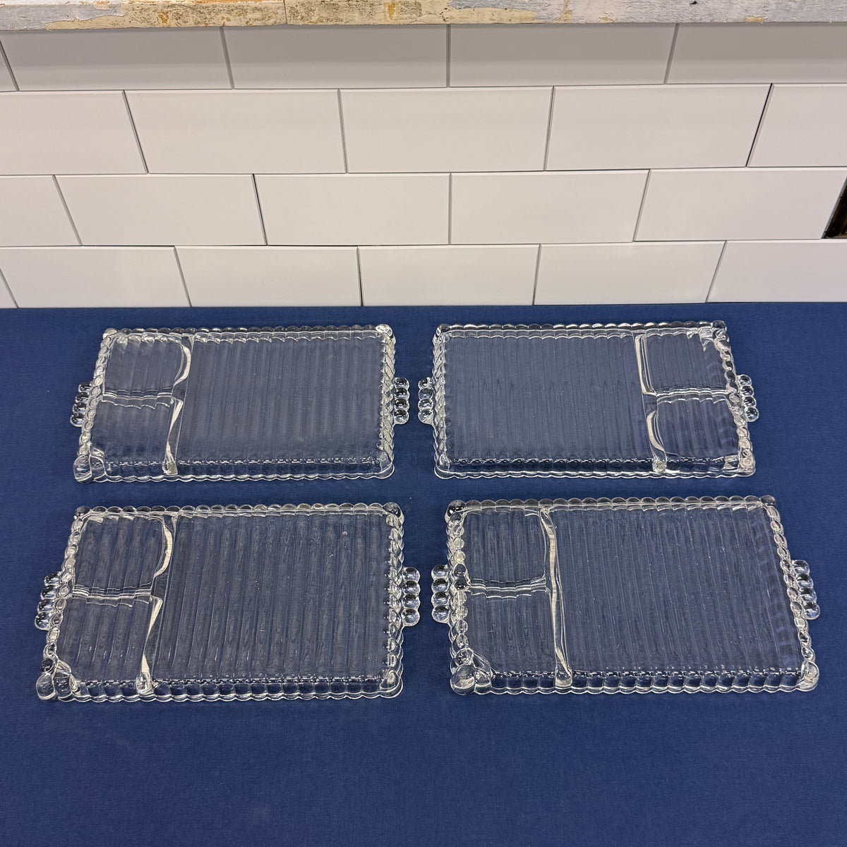 Hazel Atlas Ball & Rib Divided Snack Trays Set of 4
