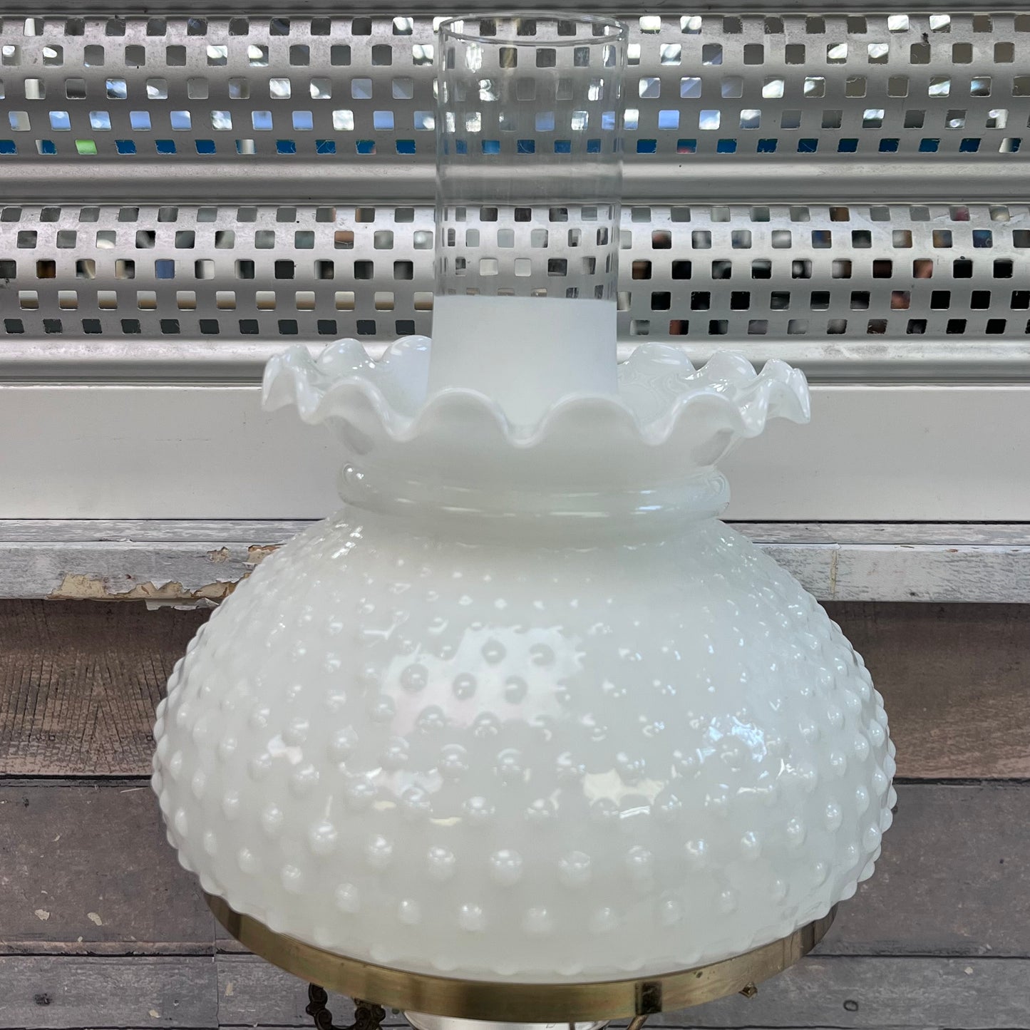 Brass Electric Lamp with Milk Glass Hobnail Shade, 1970s