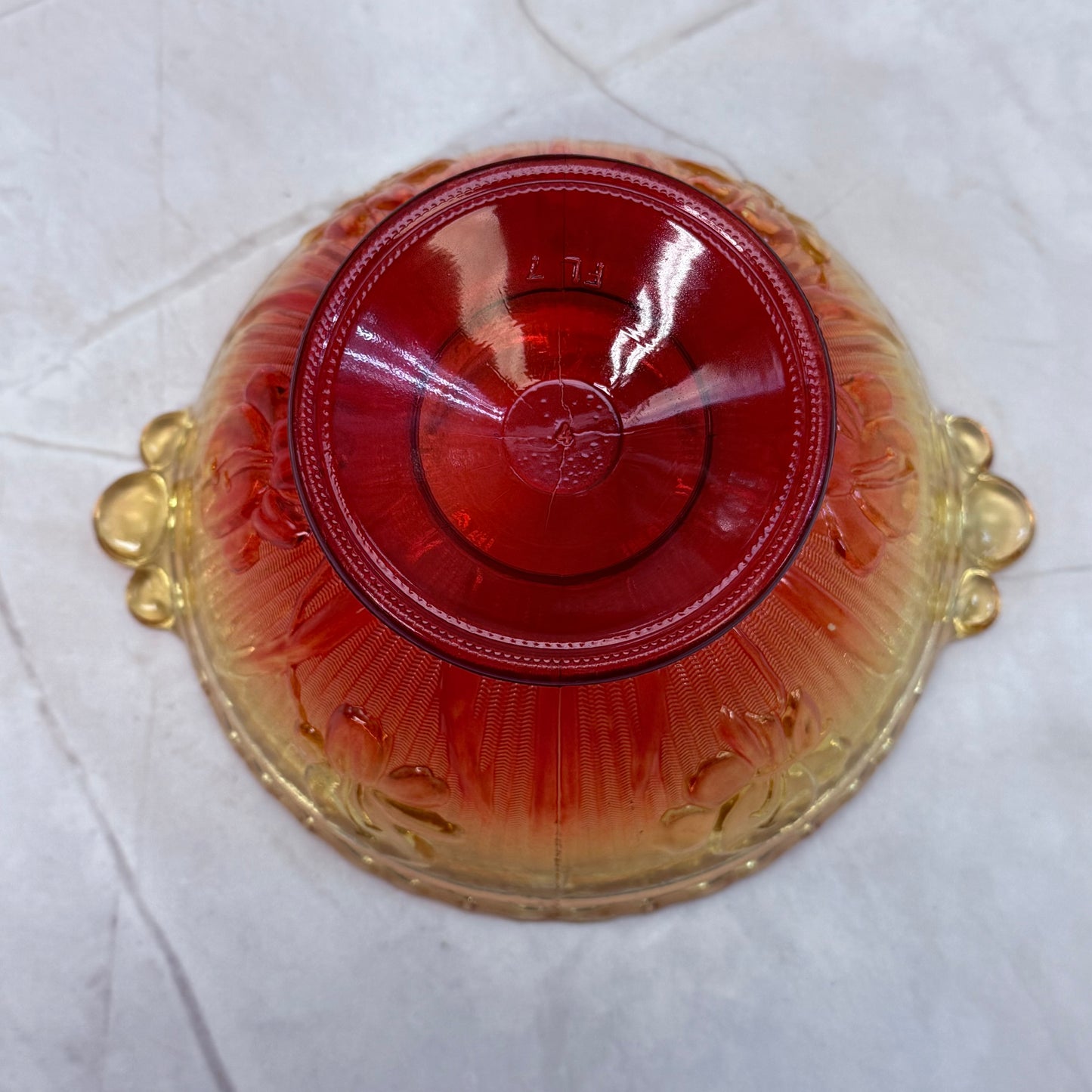 Jeannette Glass Iris & Herringbone Amberina Compote