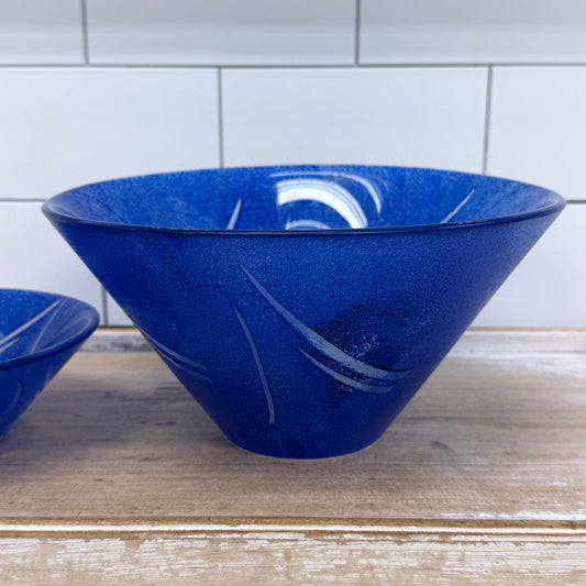 Nybro Sweden Cobalt Blue Art Glass Bowl Set Signed