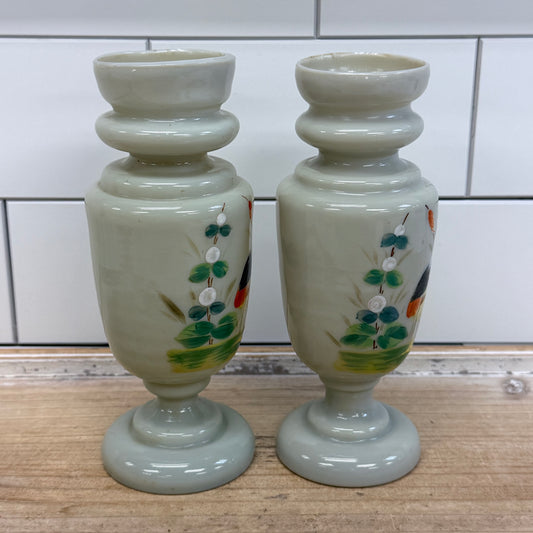 Hand Blown & Painted Bud Vases Set 2 Bristol Style Glass
