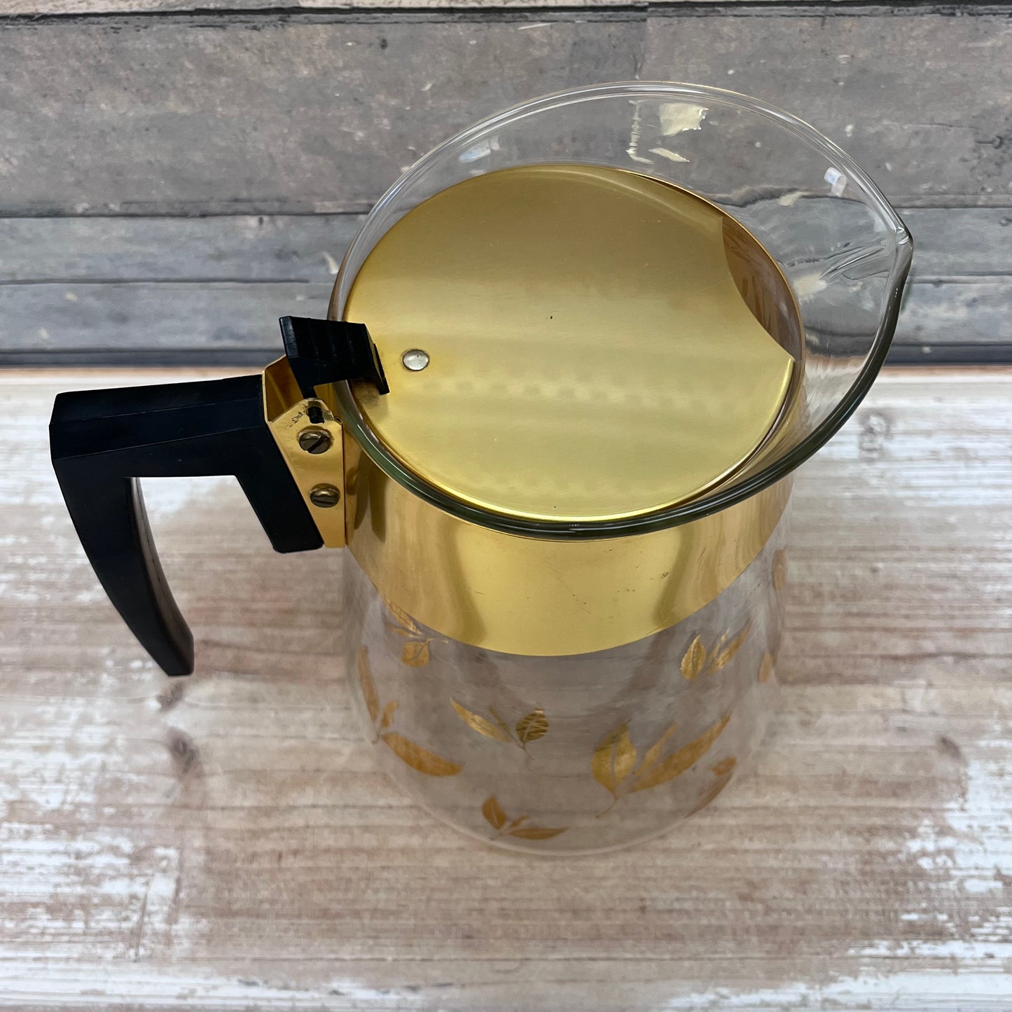 Douglas Flameproof Gold Leaves Lidded Coffee Pot with Strainer