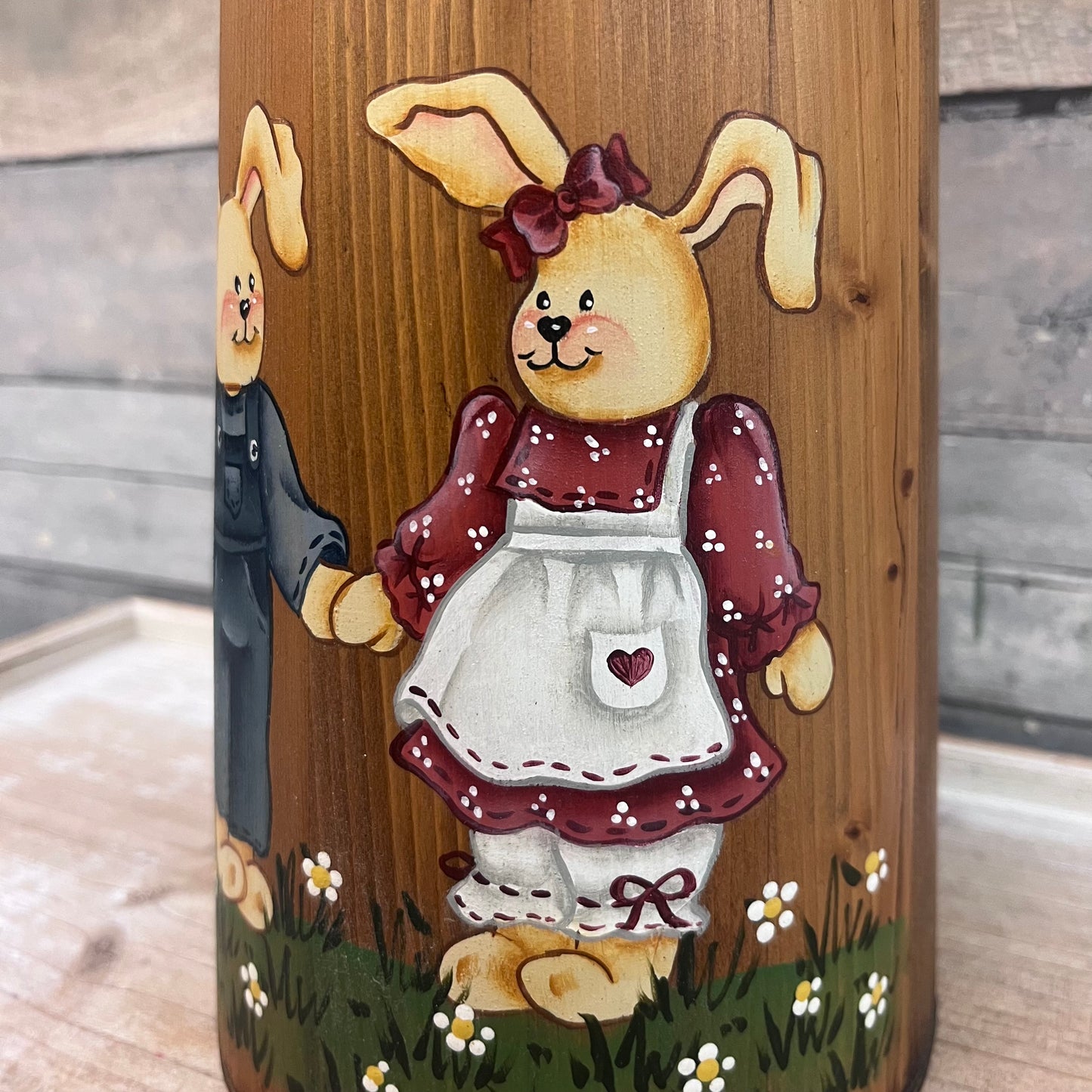 Hand Painted Wooden Butter Churner, Signed