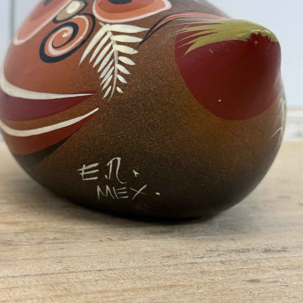 Vintage Mexican Folk Art Hand Painted Pottery Pheasant Bird