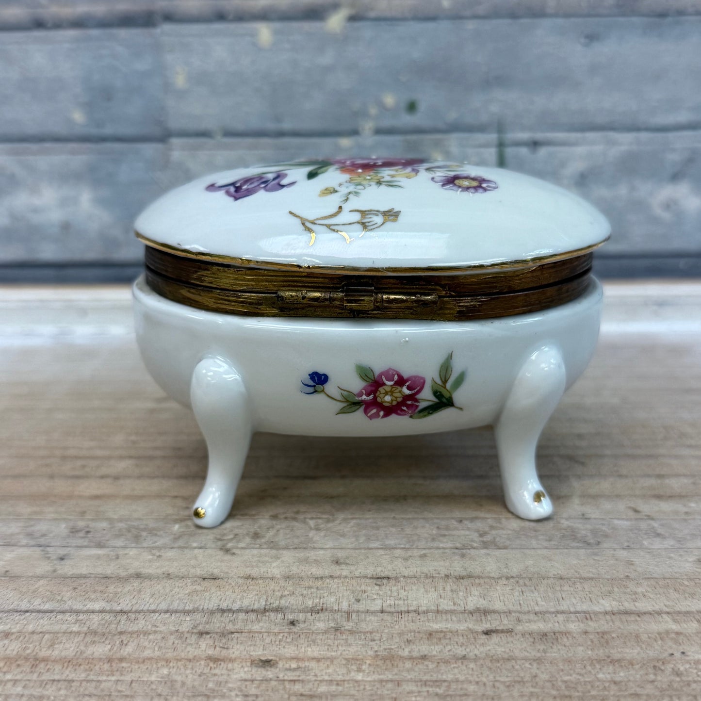 Napco Hand Painted Porcelain Footed Trinket Box