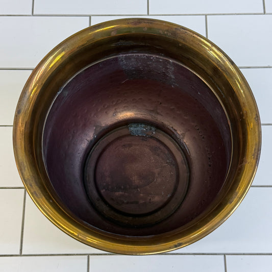 Vintage Hammered Brass Planter with Copper Lined Interior 1960s