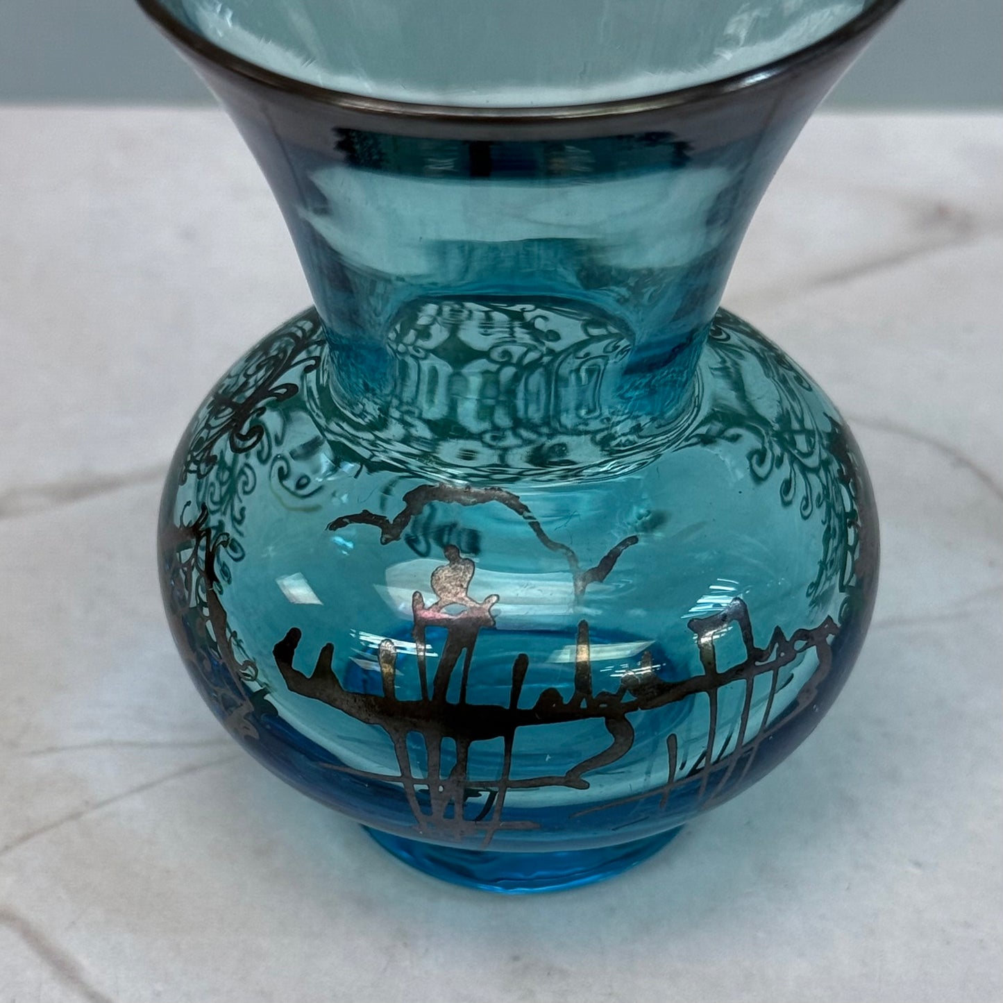 Venetian Glass Silver Overlay Vase