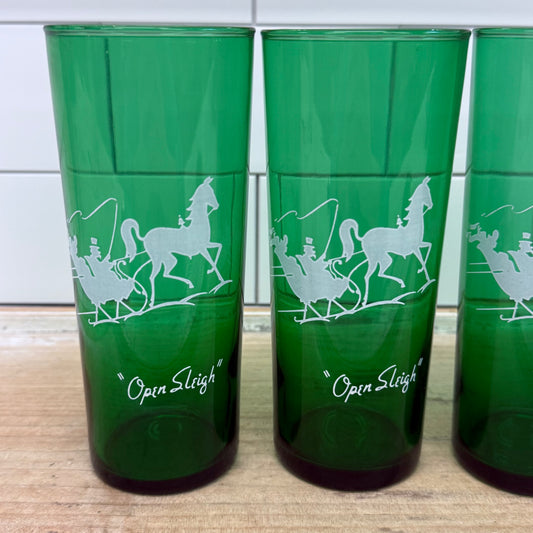 Anchor Hocking Green Open Sleigh Glass Tumblers Set of 4