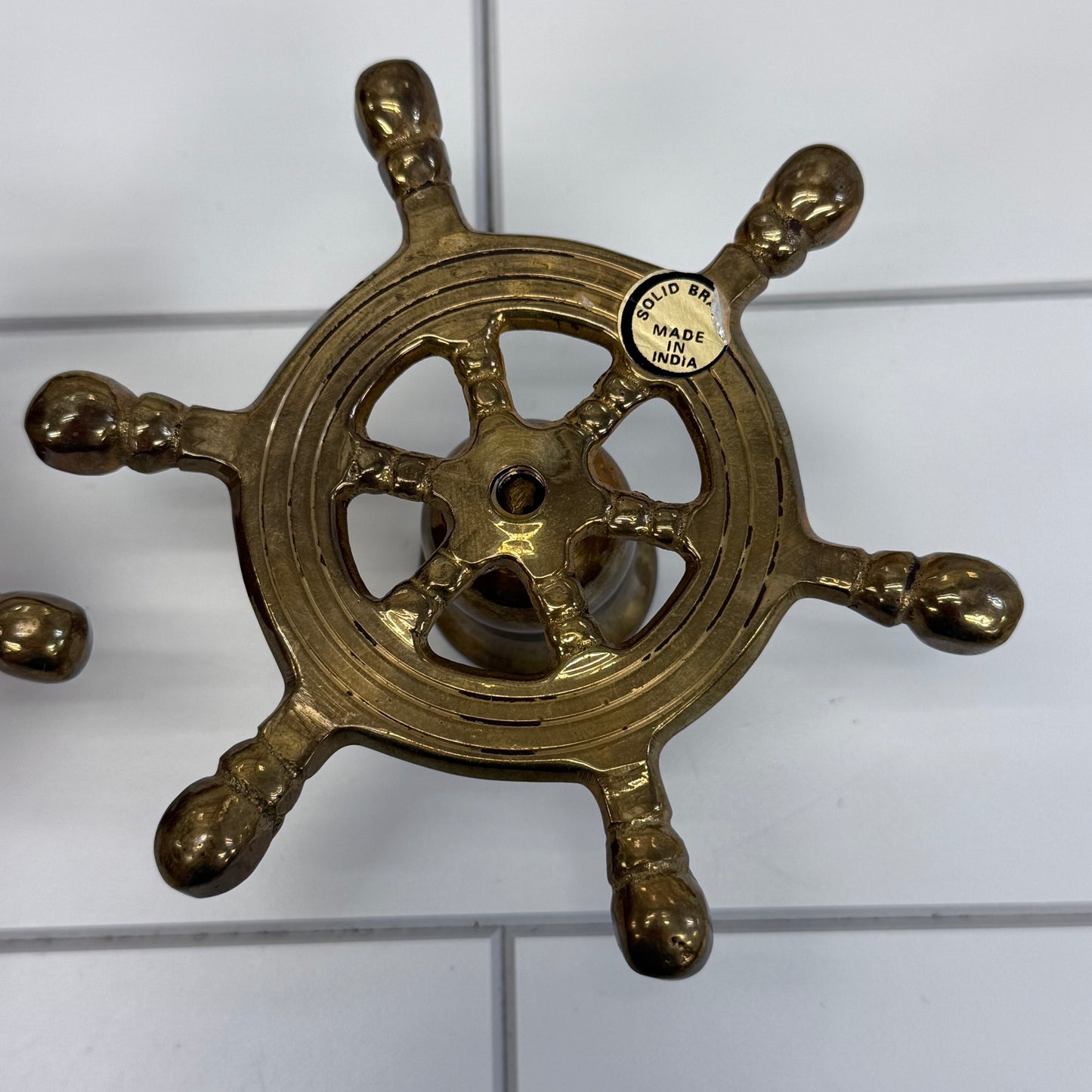 Solid Brass Ship’s Wheel Candlestick Holders, Set of 2