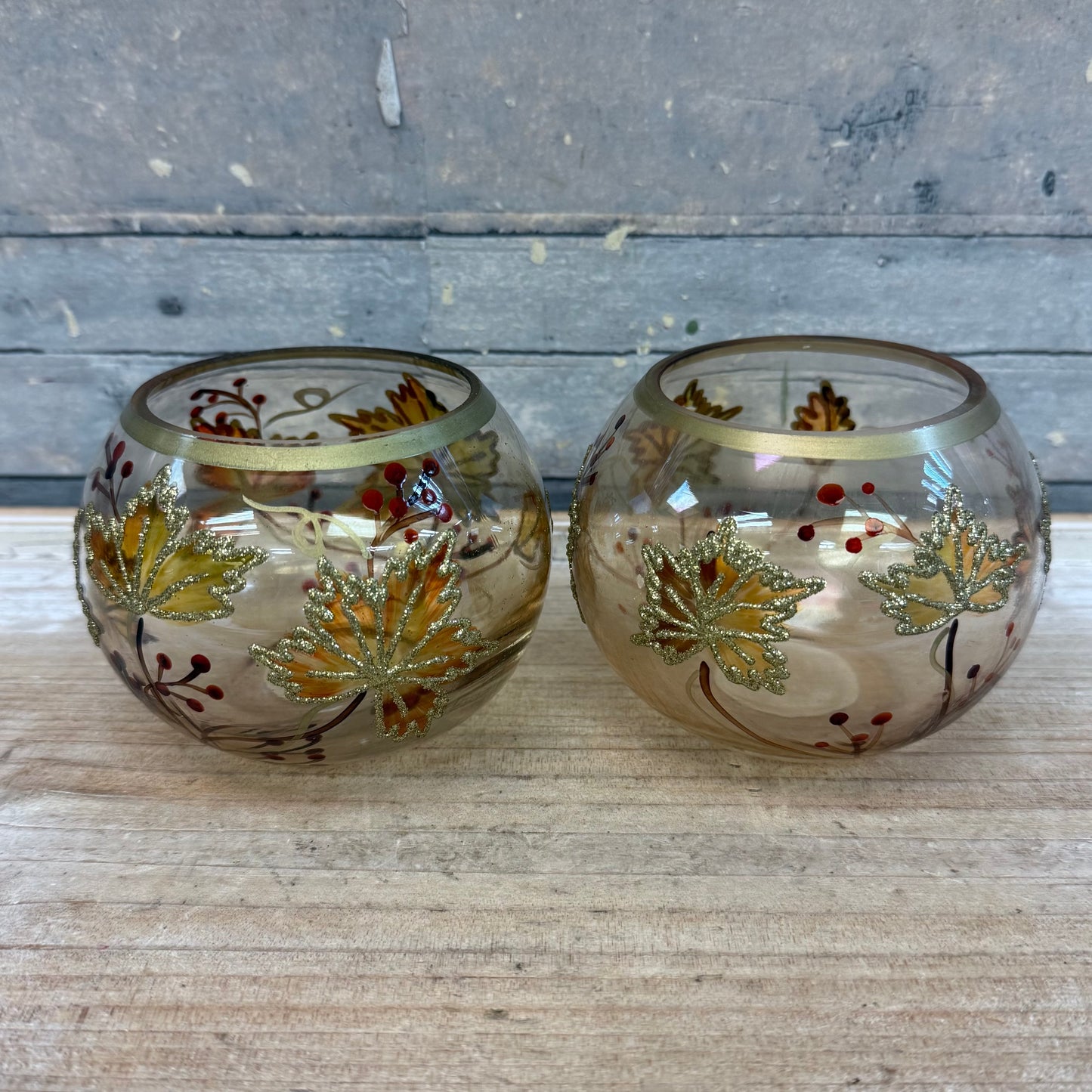 Autumn Leaves Glass Votive Holders, Set of 2