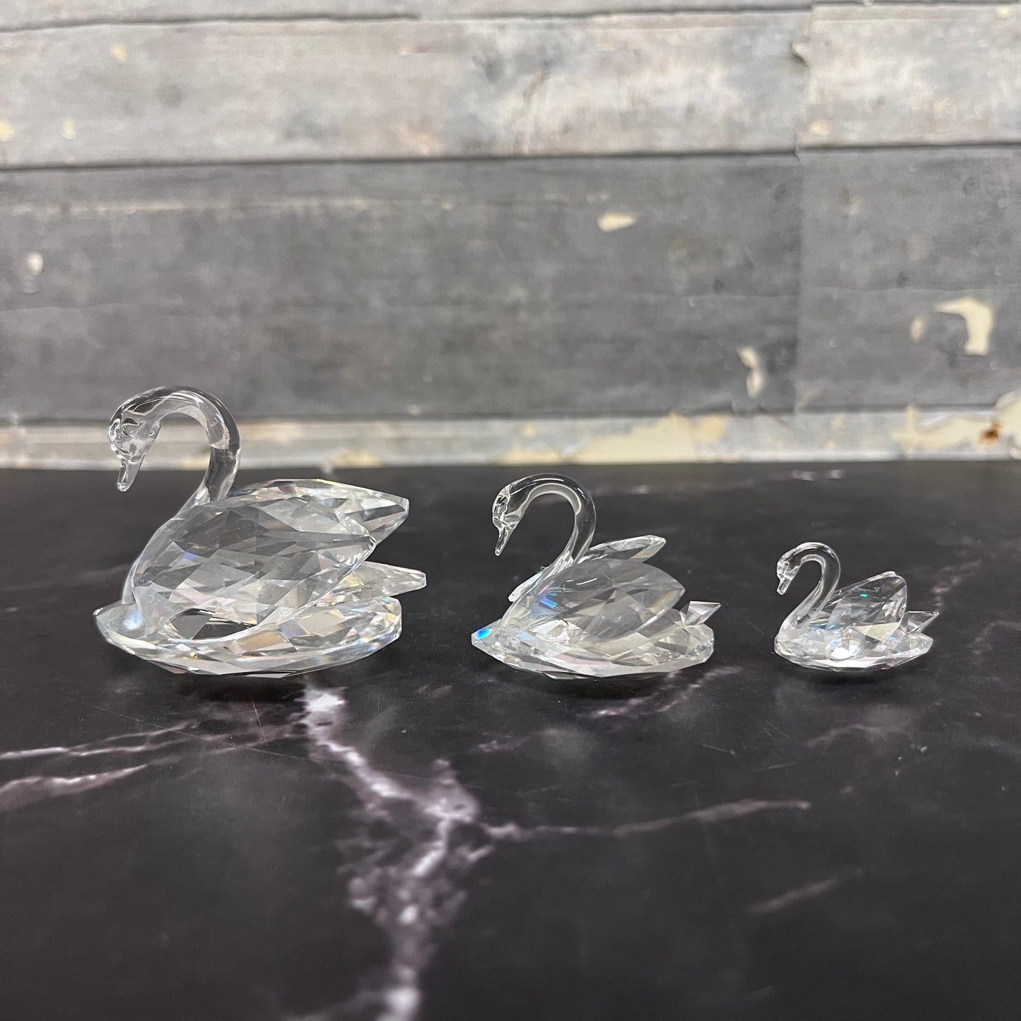 Swarovski Crystal Swan Family Figurines, Set of 3