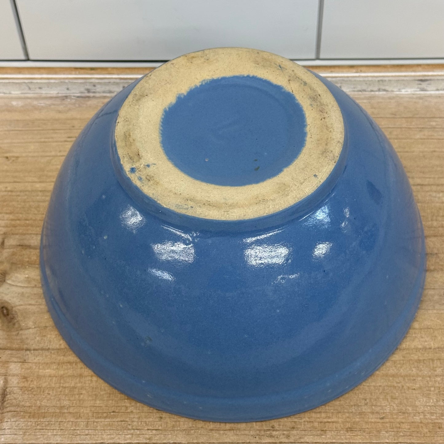 Blue Glazed Stoneware Mixing Bowl #7 1950s