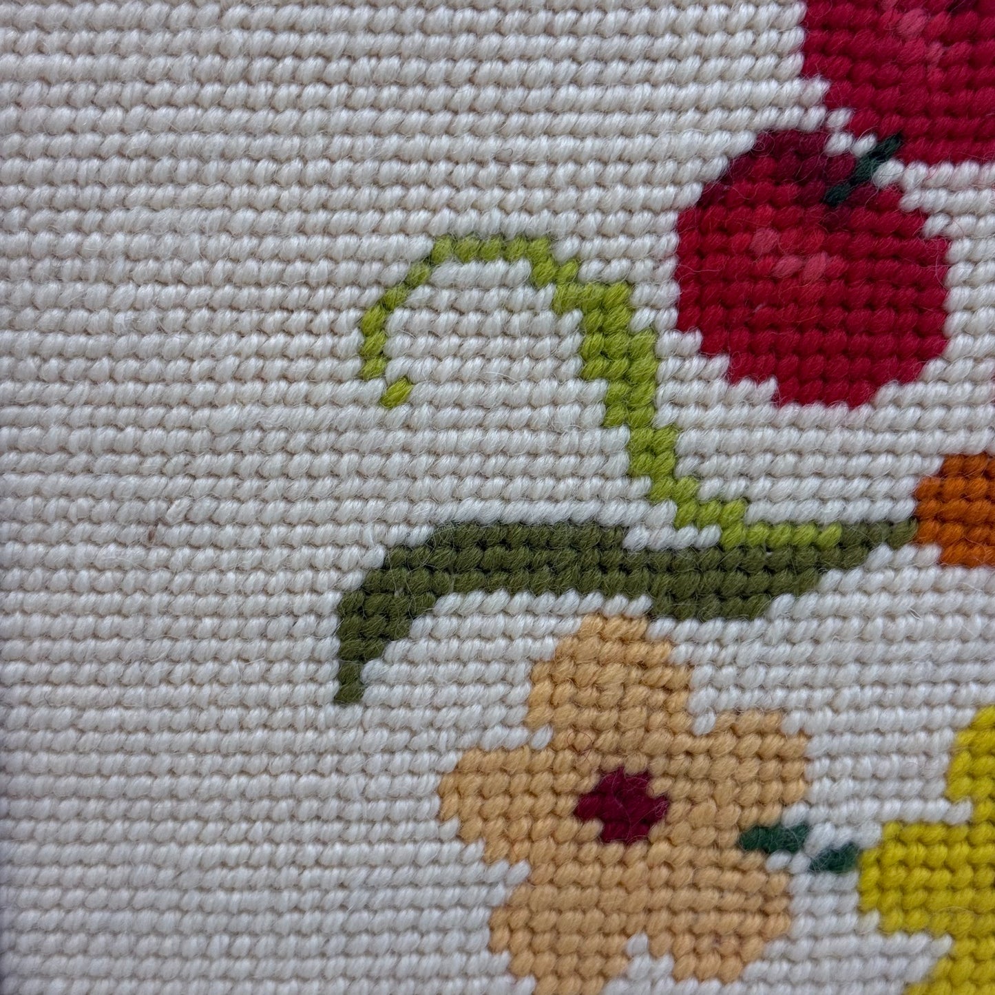 Cherries & Flowers Framed Embroidery Art Vintage 1970s