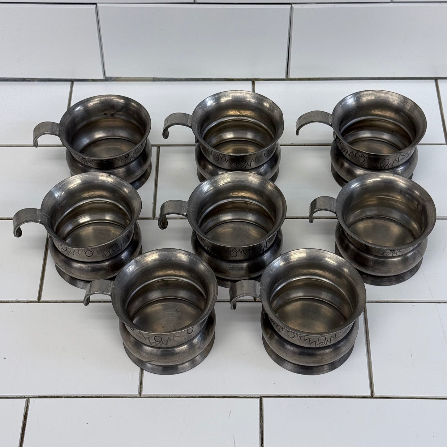 Trond Tinn Norway Pewter Punch Bowl & 8 Cups Set 1971