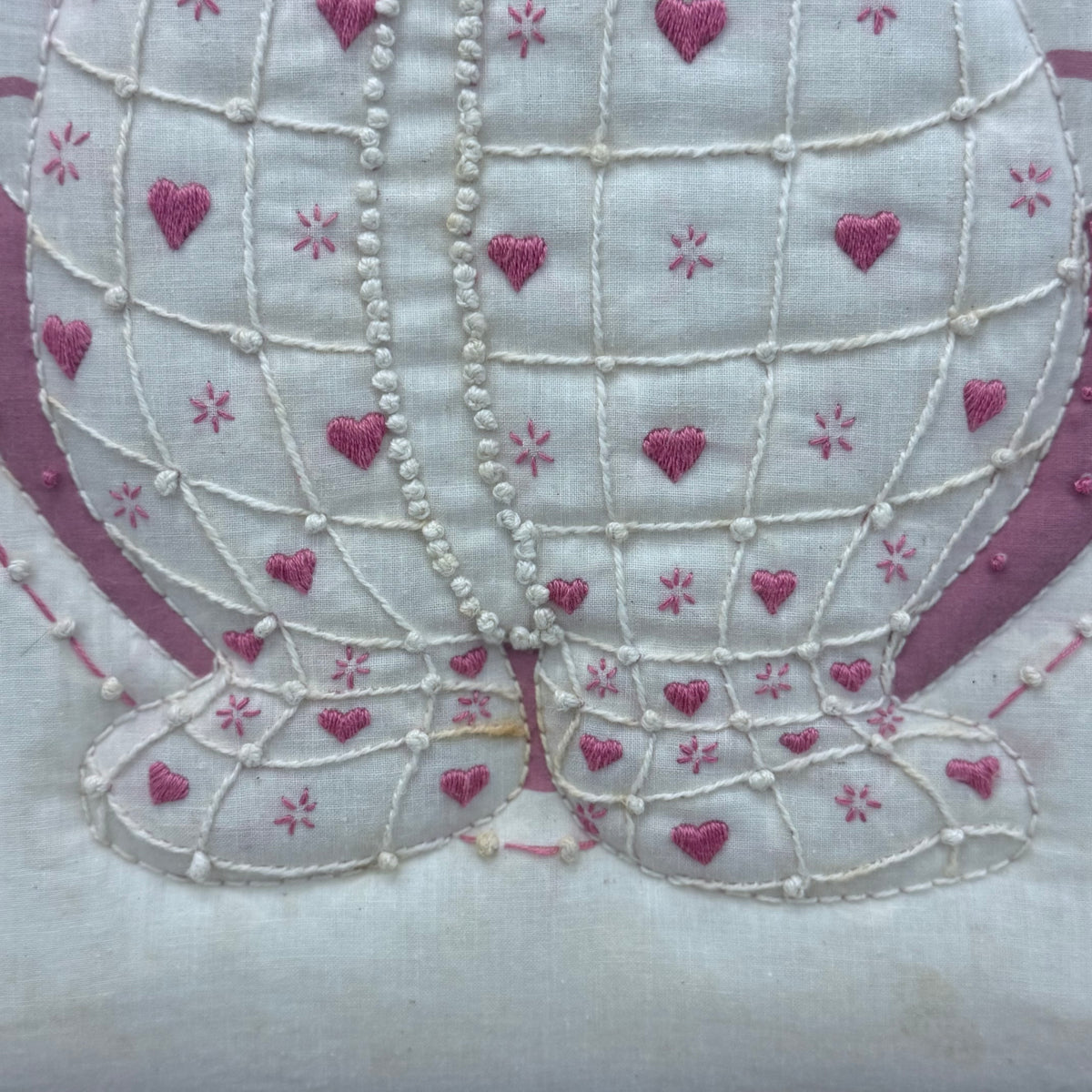 Teddy Bear Embroidery Pink Pajamas Nursery Textile Wall Art