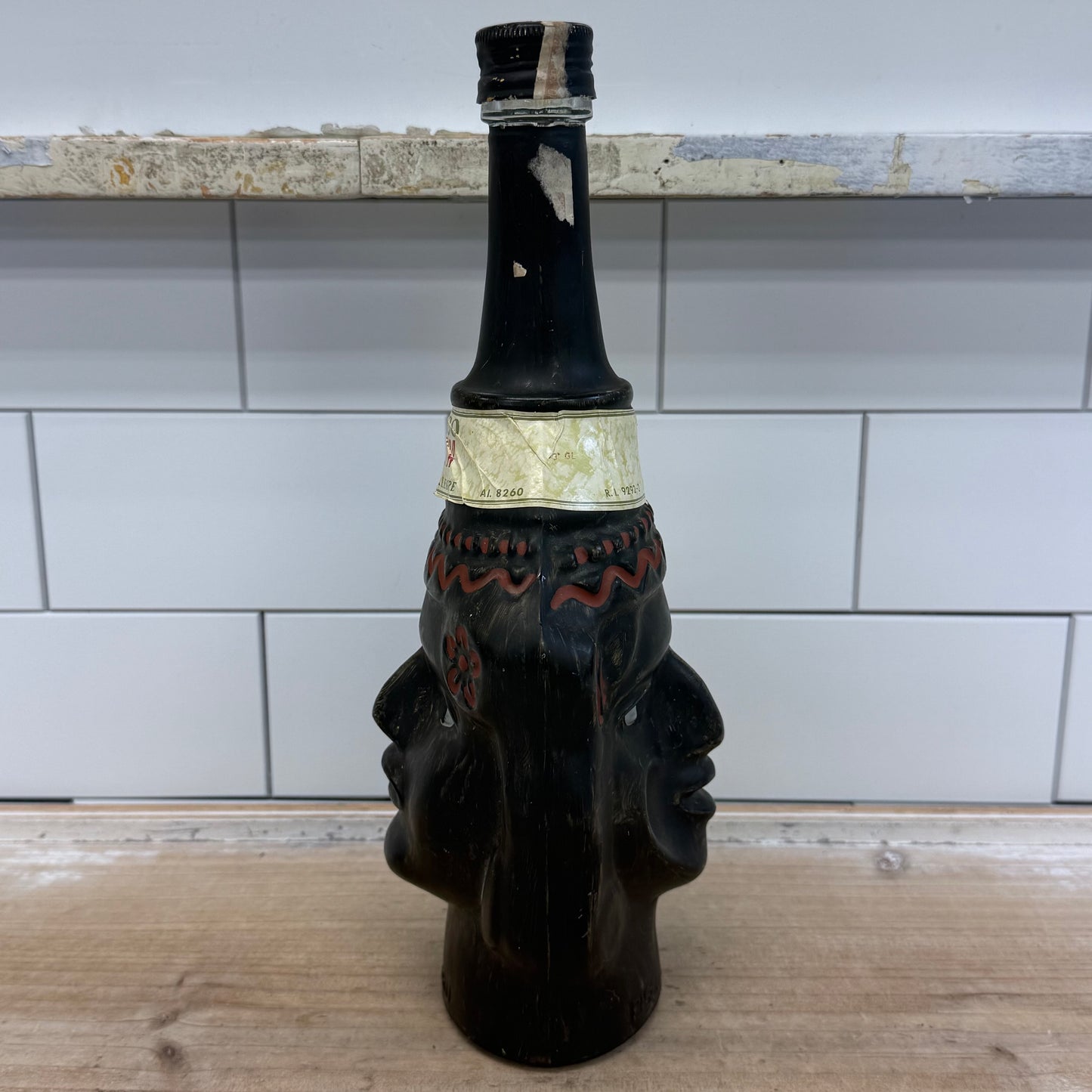 Pisco Soldeica Peru Figural Pisco Bottle Hand Painted Glass 1980s