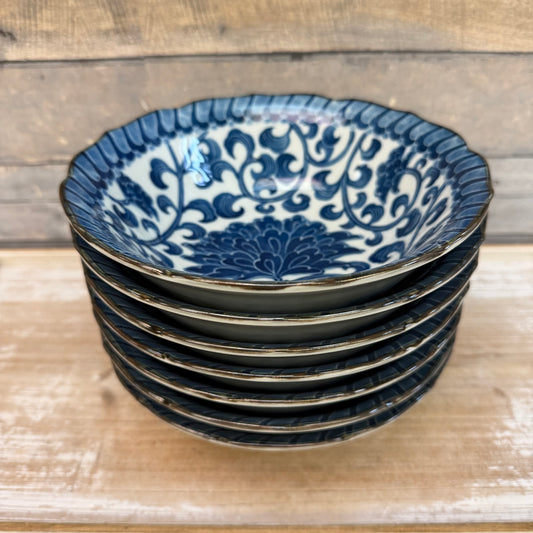 Andrea by Sadek Blue Mum Porcelain Bowls, Set of 7 1980s