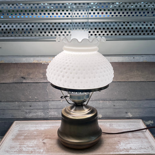 Brass Electric Lamp with Milk Glass Hobnail Shade, 1970s