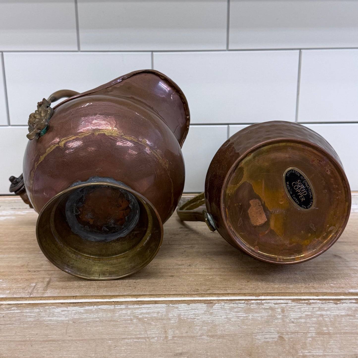 Copper Coal Scuttle & Hammered Pitcher Decor Set