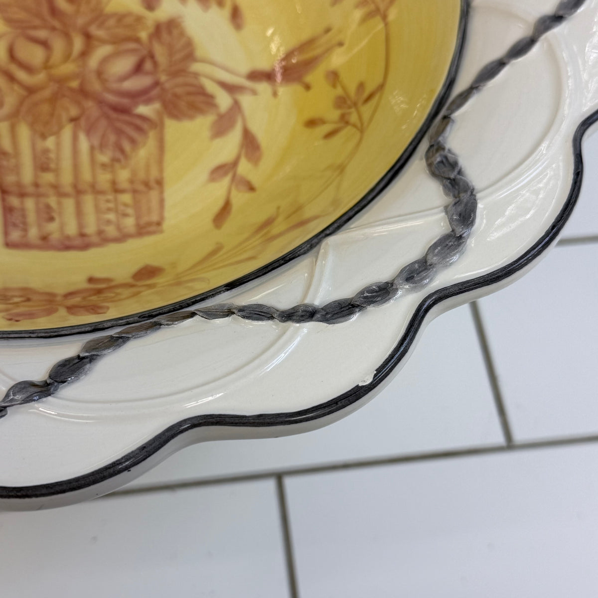 The Mane Lion Hand Painted Floral Pedestal Serving Bowl