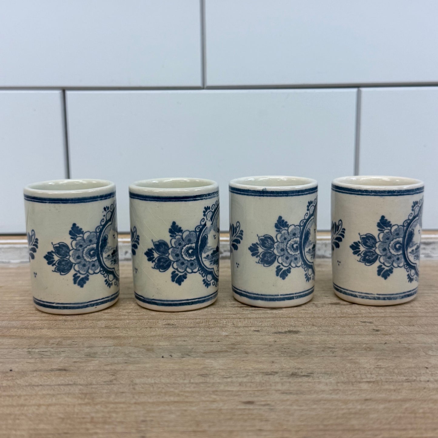 Delft Holland Windmill Shot Glasses Set of 4 Vintage 1960s–70s
