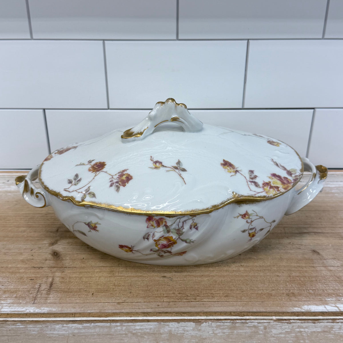 Jean Pouyat Limoges Rose Covered Vegetable Bowl c.1900