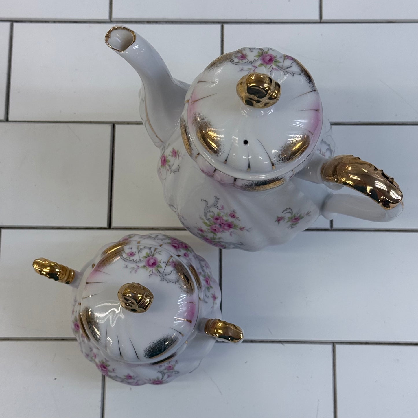 Lefton Heirloom Rose Teapot & Sugar Bowl Porcelain