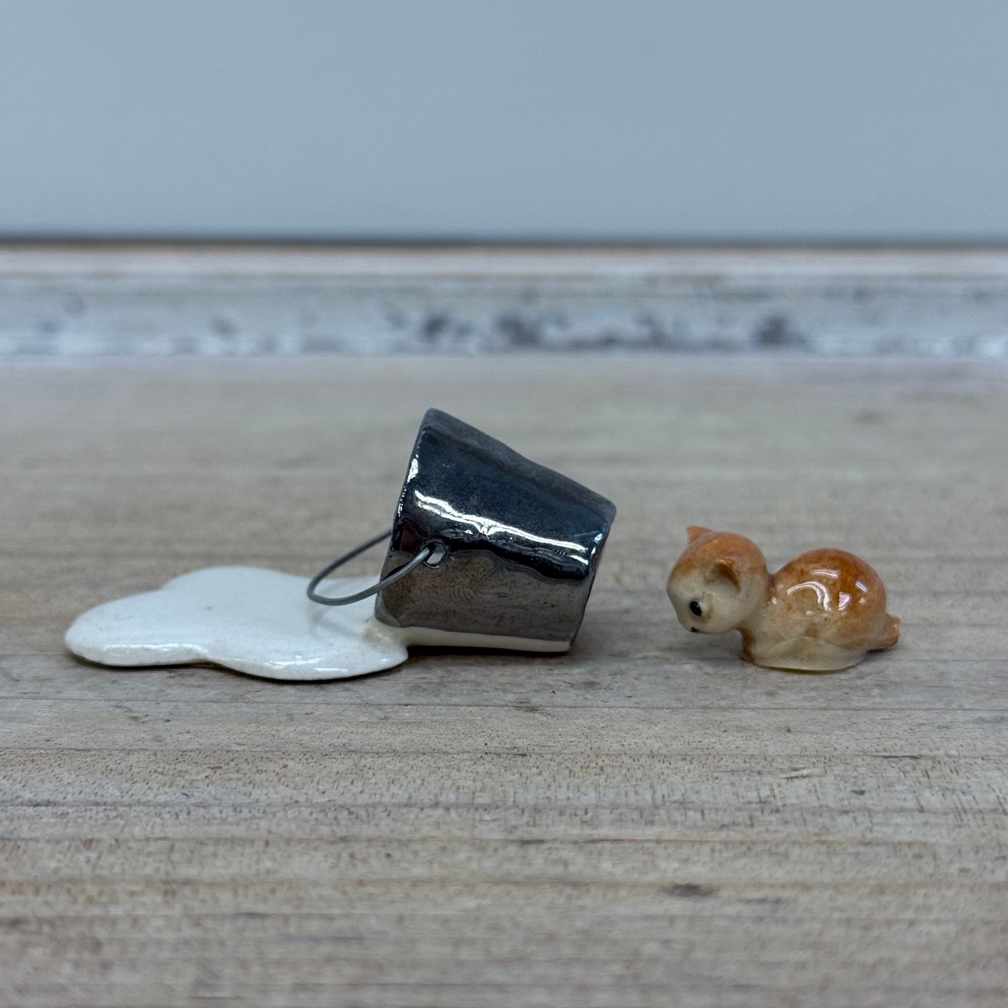 Hagen Renaker Spilt Milk Bucket and Kitten Figurine, Ceramic