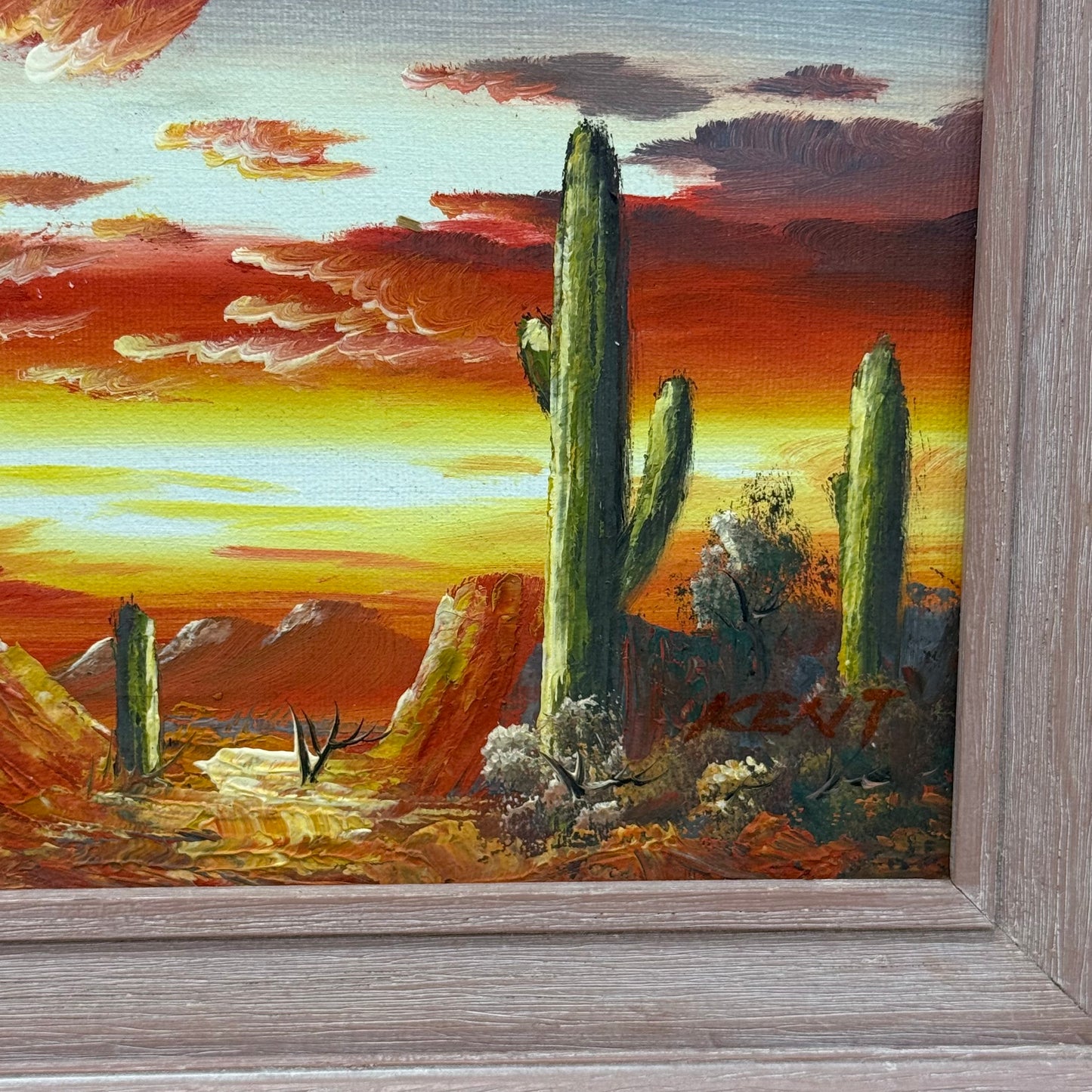 Desert Landscape Framed Original Oil Painting, Signed