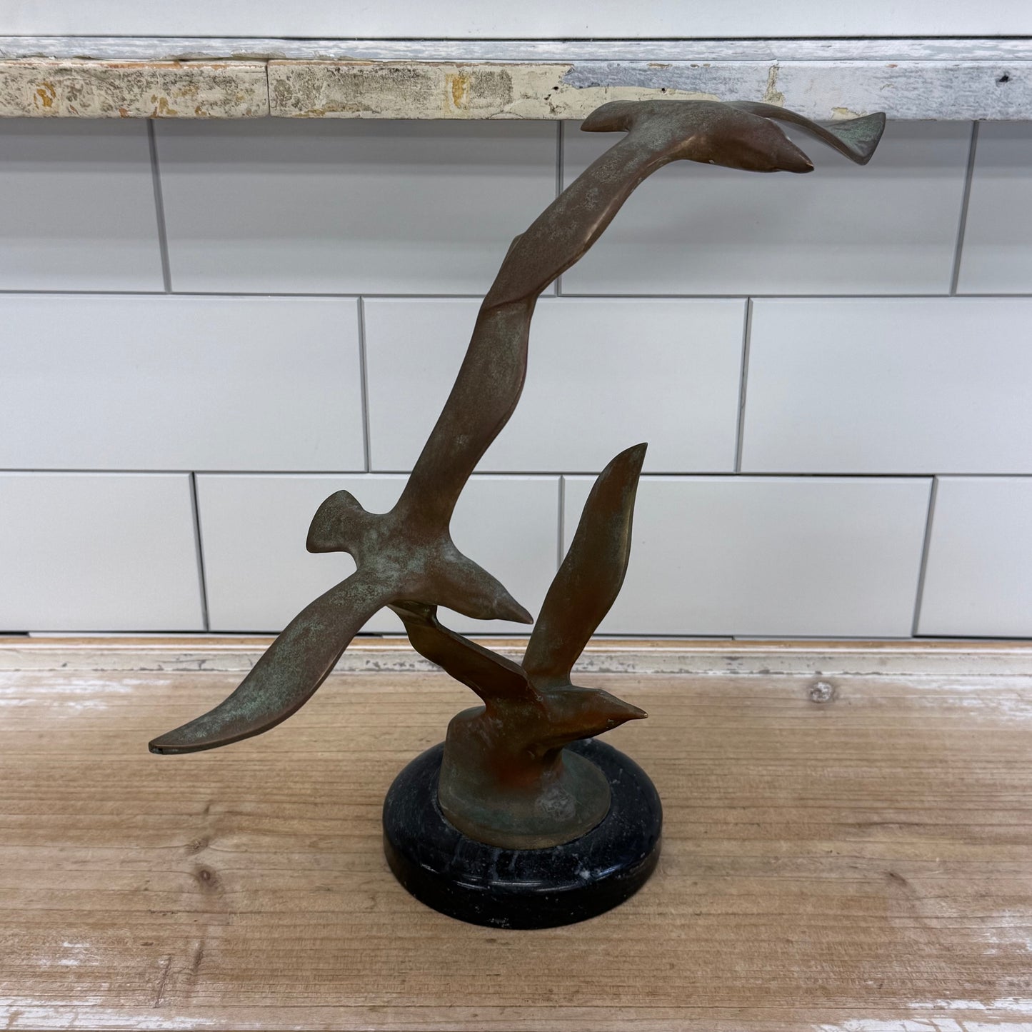 Brass Seabird Sculpture on Marble Base 1970s
