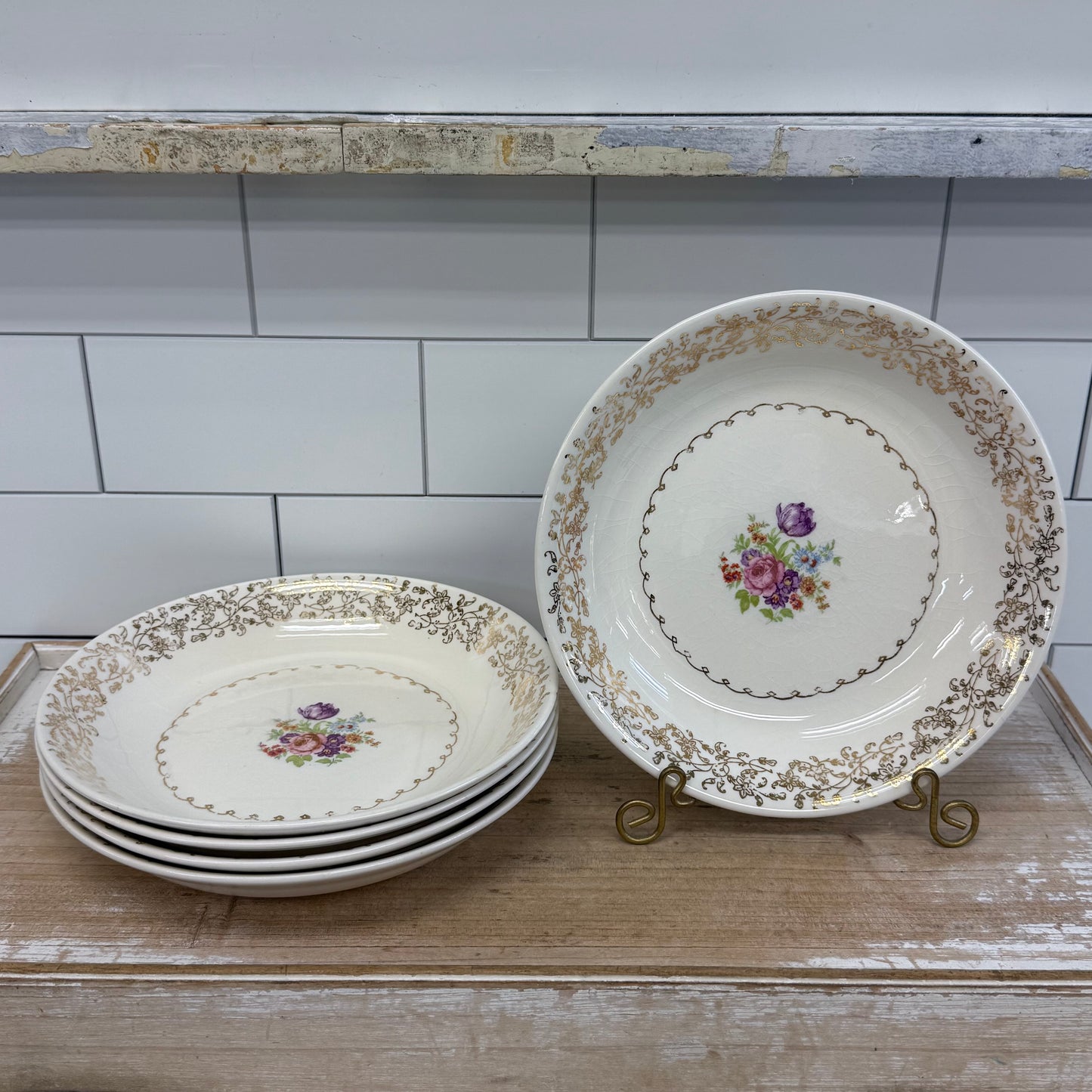 Stetson Soup Bowls Set 22K Gold Floral China