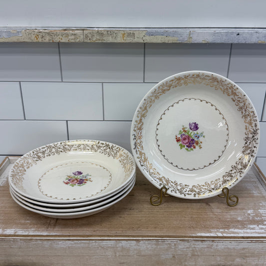 Stetson Soup Bowls Set 22K Gold Floral China