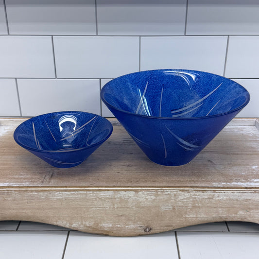 Nybro Sweden Cobalt Blue Art Glass Bowl Set Signed